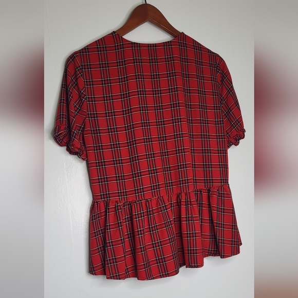 MADEWELL Red Plaid Ruffled Top. Button up. Ladies Size Medium. - Picture 7 of 15